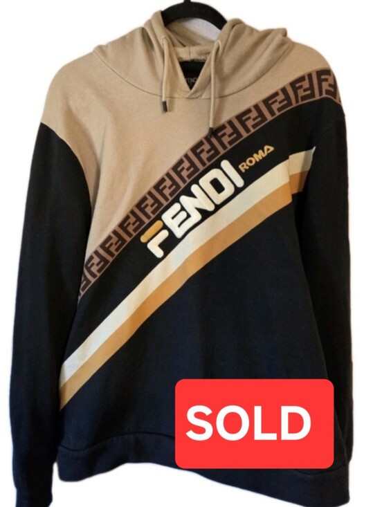Fendi Other - RARE Fendi x Fila Monogram Hidden Pocket Black / Beige Hoodie XXL
